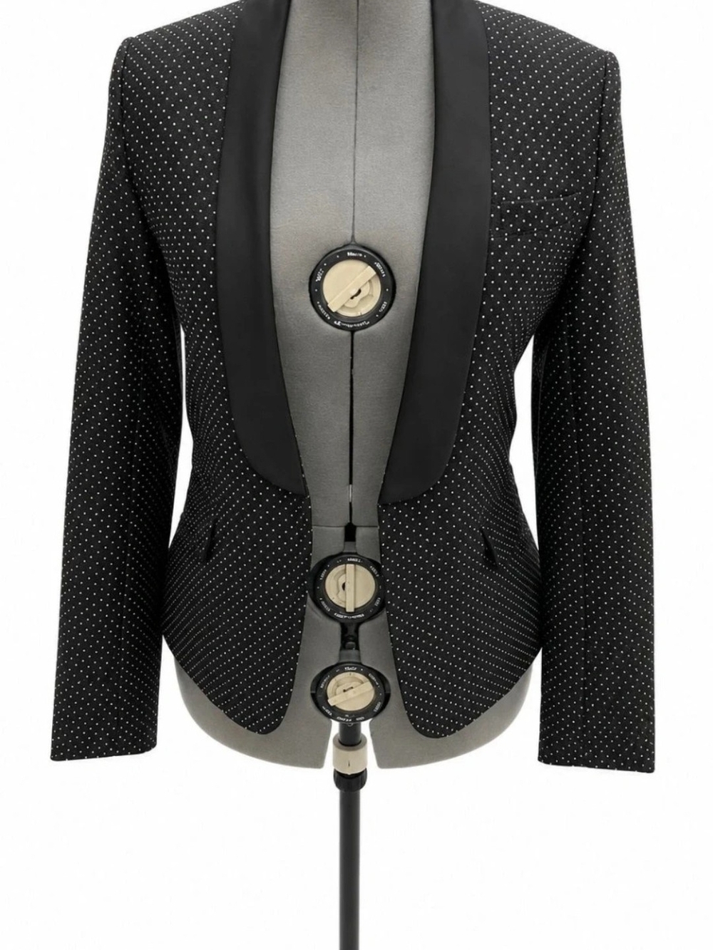SPY Black Polka Dot Blazer with Satin Shawl Lapel Size 3 MEDIUM